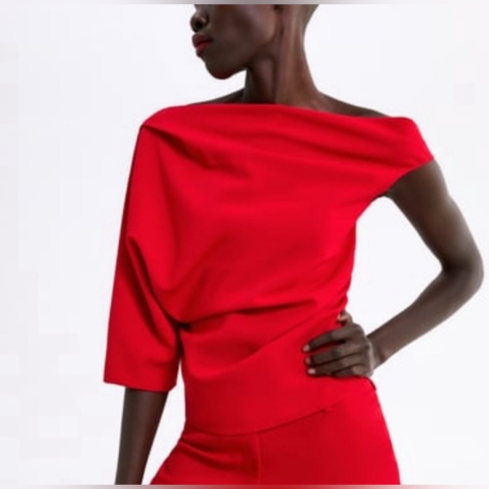 Zara asymmetrical red top